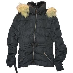 Special One Black Puffer Coat with Faux Fur Hood Women’s Size Large